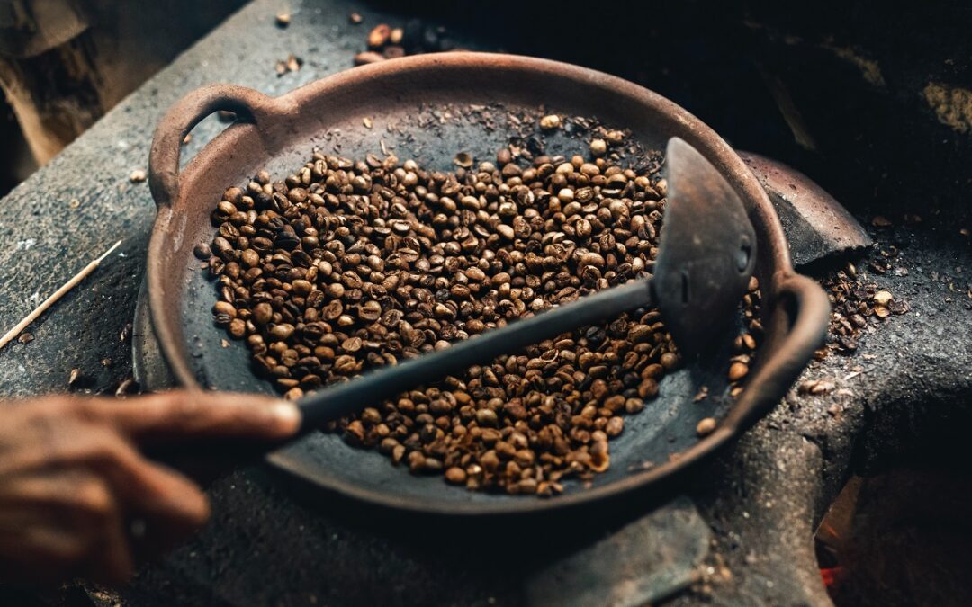 A close-up of freshly harvested and roasted coffee beans.